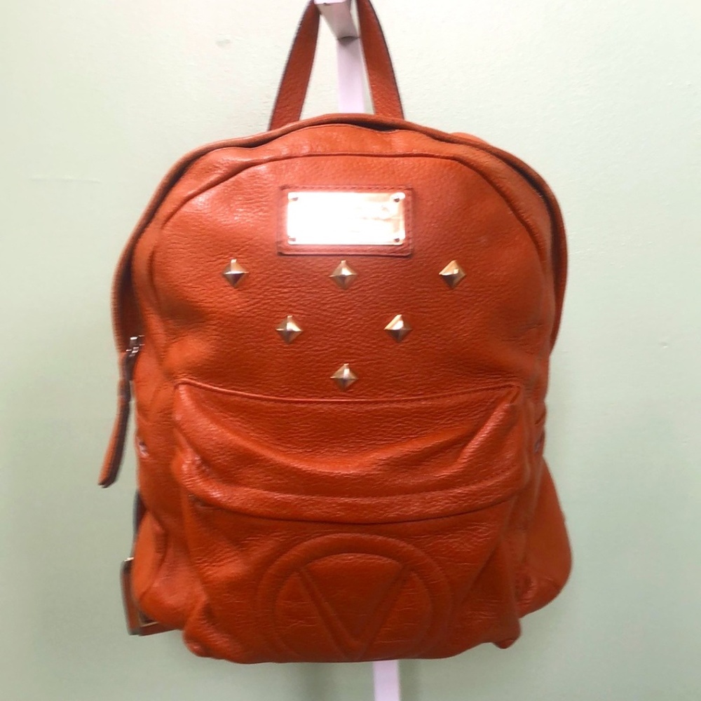 Valentino Womens Brown Studded Outer Pockets Zipper Backpack